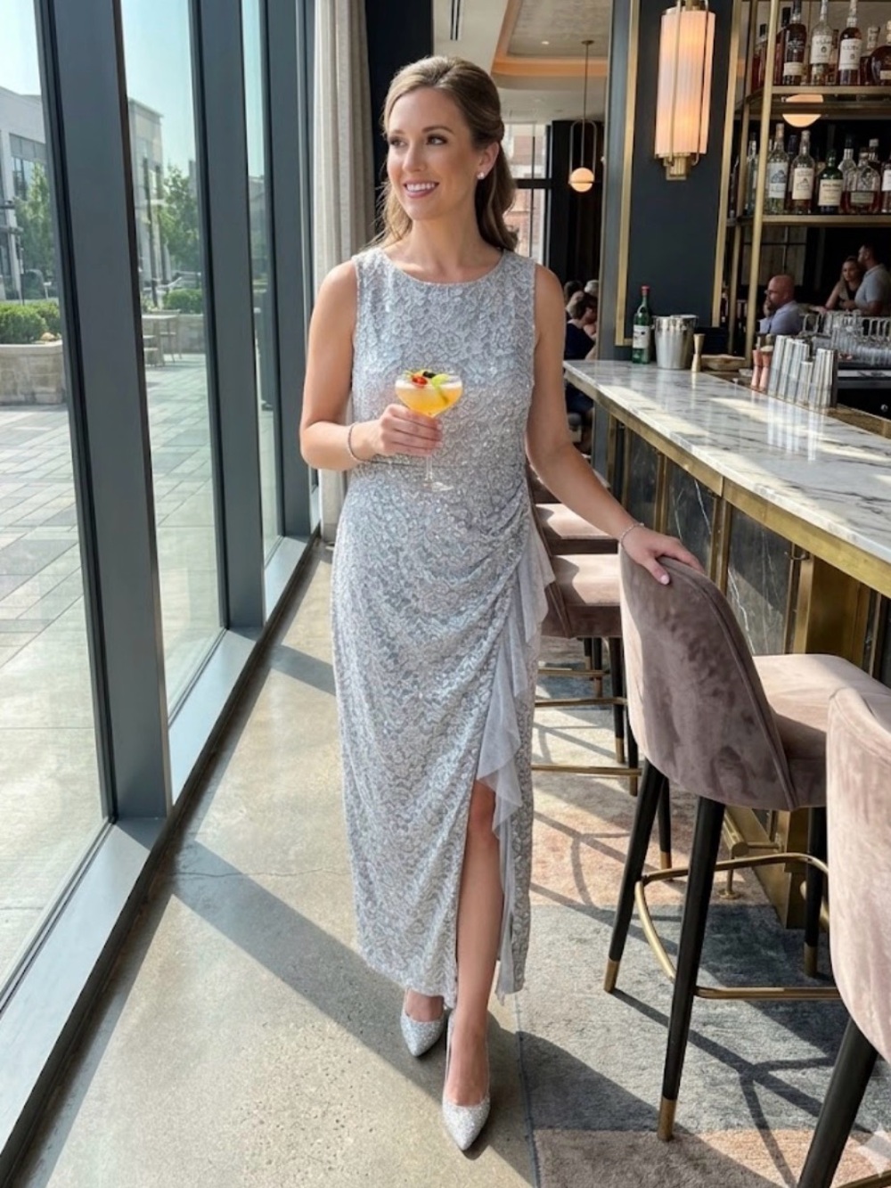 Elegant Silver Sequin Lace Gown – New with Tags